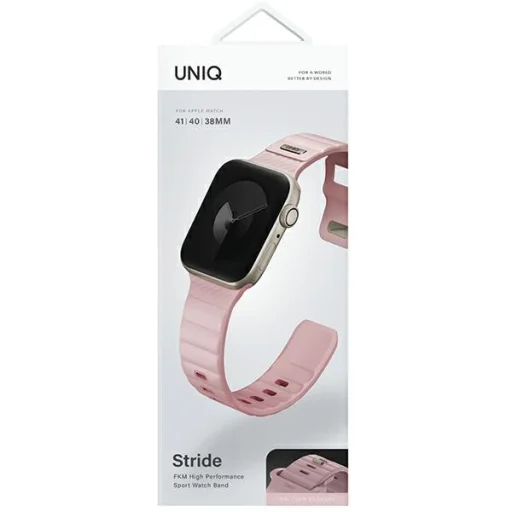 Apple Watch Series 1/2/3/4/5/6/7/8/9/SE/SE2/SE3 38/40/41mm UNIQ Stride FKM Gumiszíj Rózsaszín/Halvány - 7