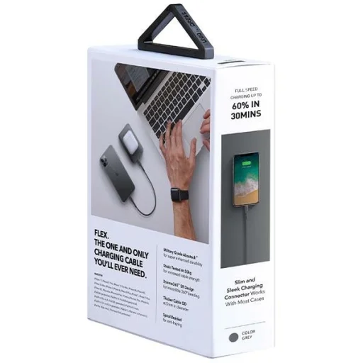 UNIQ Flex kábel USB-C-Lightning 18W nejlon 30 cm faszén szürke - 3