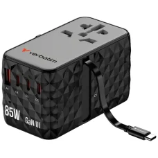 Verbatim EU/UK/US GaN USB-A/3xUSB-C PD 85W CNT-02 fekete utazó adapter