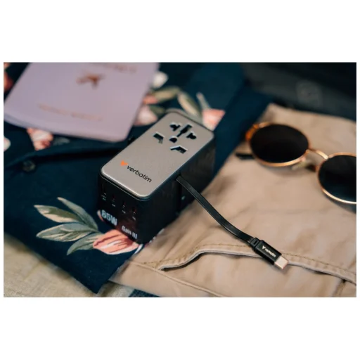 Verbatim EU/UK/US GaN USB-A/3xUSB-C PD 85W CNT-02 fekete utazó adapter - 5