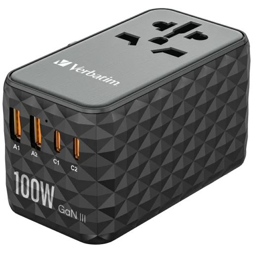 Verbatim Travel Adapter EU/UK/US GaN 2xUSB-A/2xUSB-C PD 100W UTA-06 fekete 32121 - 1