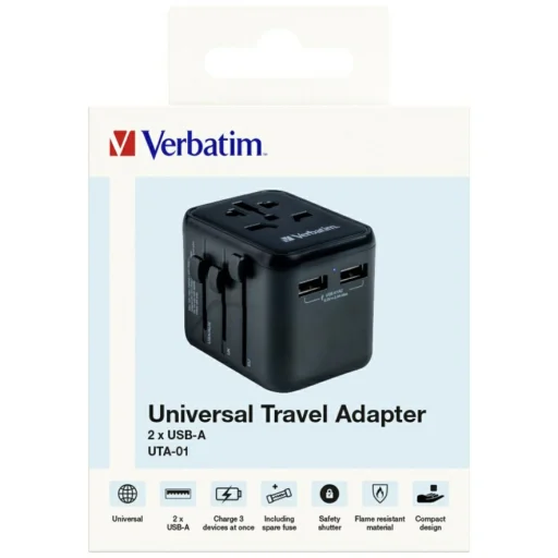 Verbatim Utazó Adapter EU/UK/US 2xUSB-A UTA-01 fekete - 8