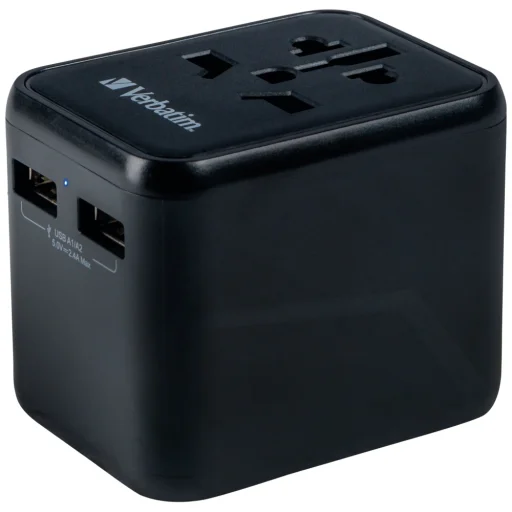 Verbatim Utazó Adapter EU/UK/US 2xUSB-A UTA-01 fekete - 2