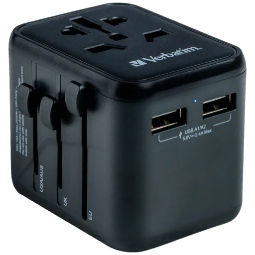 Verbatim Utazó Adapter EU/UK/US 2xUSB-A UTA-01 fekete - 1