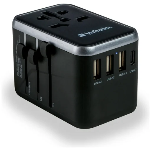 Verbatim UTA-04 Utazó Adapter EU/UK/US 3xUSB-A/2xUSB-C PD 61W Fekete - 4