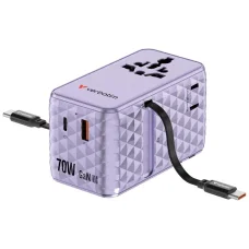 Verbatim Travel Adapter EU/UK/US GaN 1xUSB-C/1xUSB-A/2xUSB-C PD 70W lila