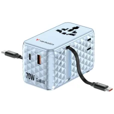 Verbatim Travel Adapter EU/UK/US GaN 1xUSB-C/1xUSB-A/2xUSB-C PD 70W kék 30187