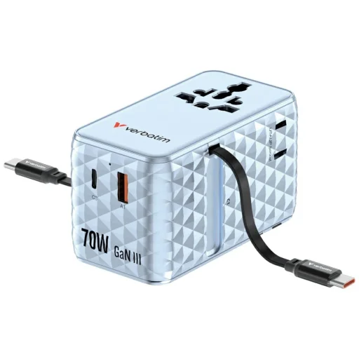 Verbatim Travel Adapter EU/UK/US GaN 1xUSB-C/1xUSB-A/2xUSB-C PD 70W kék 30187 - 1