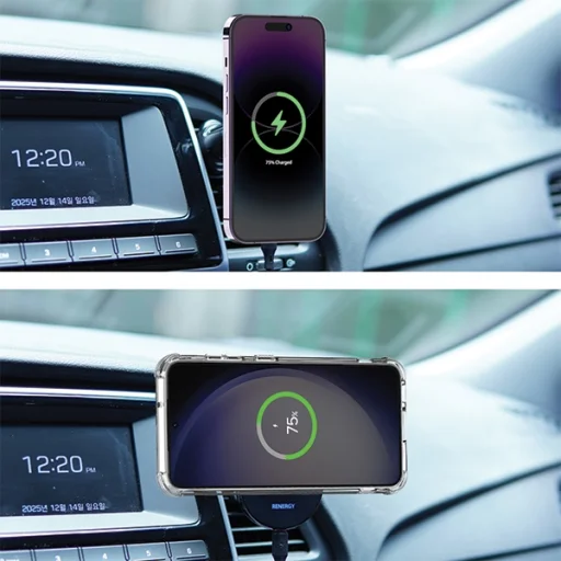 iPhone MagSafe Araree Renergy AM15V vezeték nélküli tartó autórácsra fekete - 8