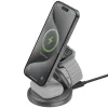 iPhone Gyre Összecsukható 3 az 1-ben Vezeték nélküli Töltő Forgatható Alappal 15W Gyors Töltés - Sötétszürke thumbnail