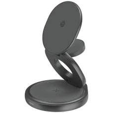 iPhone Gyre Összecsukható 3 az 1-ben Vezeték nélküli Töltő Forgatható Alappal 15W Gyors Töltés - Sötétszürke