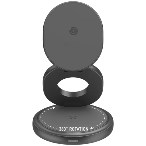 iPhone Gyre Összecsukható 3 az 1-ben Vezeték nélküli Töltő Forgatható Alappal 15W Gyors Töltés - Sötétszürke - 3