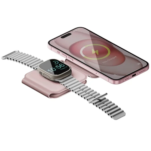 ENERGEA Bazic GoMag Trio Plus Kompakt Összecsukható 3 az 1-ben Vezeték nélküli Töltő 15W Gyors Töltés Rózsaszín - 3