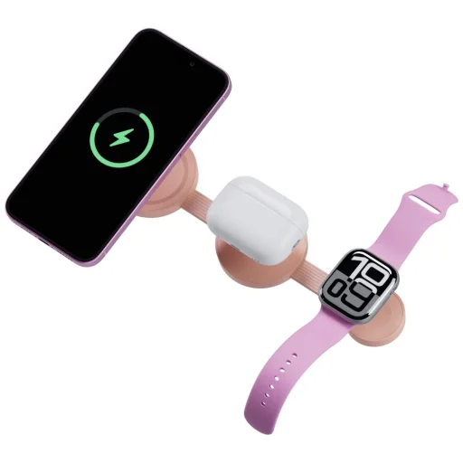 iPhone/Watch/AirPods Bazic GoMag Trio 2 3in1 15W mágneses vezeték nélküli töltő rózsaszín - 4