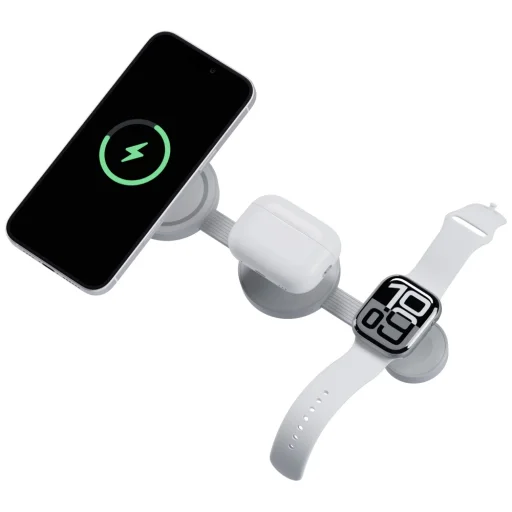 iPhone/Watch/AirPods Bazic GoMag Trio 2 3 az 1-ben 15W mágneses vezeték nélküli töltő szürke - 4