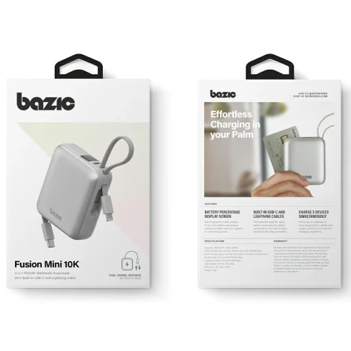 PowerBank 3in1 Bazic Fusion Mini 10000mAh USB-C/Lightning kábel szürke - 8