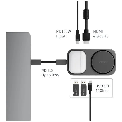 Energea Widock Plus 7in1 USB-C 3.1 Qi2 dokkoló állomás grafit - 4