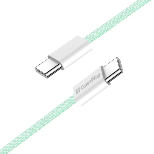 MacBook Pro Számítógép ColorWay Data Cable (CW-CBPDCC061-G), Type-C to Type-C, PD Gyors Töltés 60W, 3A, Nylon, 1m - Zöld - 4