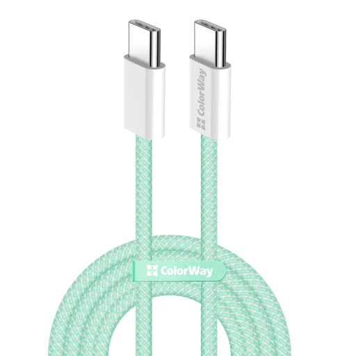 MacBook Pro Számítógép ColorWay Data Cable (CW-CBPDCC061-G), Type-C to Type-C, PD Gyors Töltés 60W, 3A, Nylon, 1m - Zöld - 1
