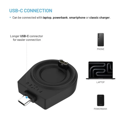 Garmin Fenix 5/6/7/7X/8/Epix/Venu 2/3/3S/Vívoactive 3/4/5 - Fekete Fixed Adapter (FIXDW-GA-BK) - Type-C - 4