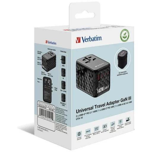Verbatim UTA-10 GaN USB-A/3xUSB-C PD 140W Utazó Adapter fekete - 6