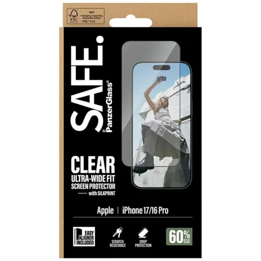 iPhone 17 / 16 Pro edzett üveg SAFE by PanzerGlass Ultra-Wide Fit EasyAligner fekete keret üvegfólia - 4