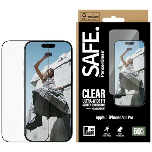 iPhone 17 / 16 Pro edzett üveg SAFE by PanzerGlass Ultra-Wide Fit EasyAligner fekete keret üvegfólia - 1