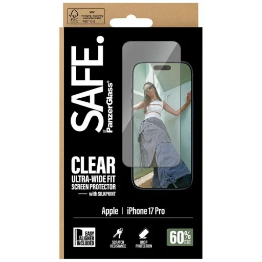 iPhone 17 Pro SAFE by PanzerGlass Edzett üveg Ultra-Wide Fit EasyAligner Fekete keret üvegfólia - 4