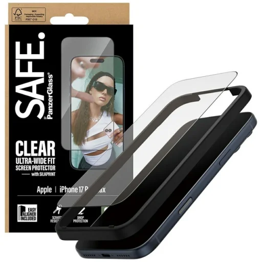iPhone 17 Pro Max SAFE by PanzerGlass edzett üveg Ultra-Wide Fit EasyAligner fekete kerettel üvegfólia - 4