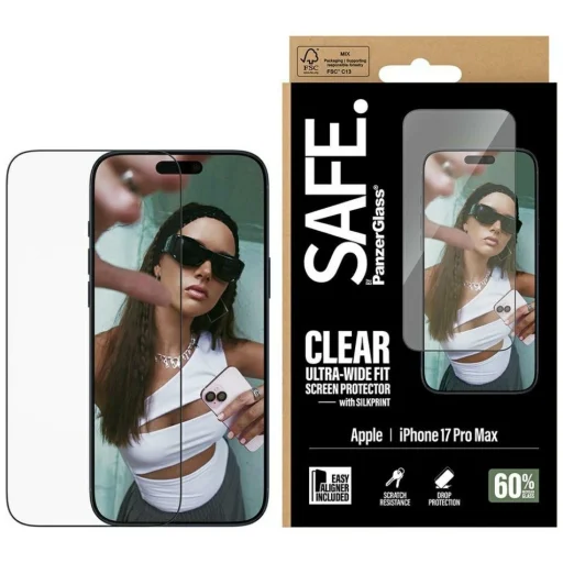 iPhone 17 Pro Max SAFE by PanzerGlass edzett üveg Ultra-Wide Fit EasyAligner fekete kerettel üvegfólia - 1