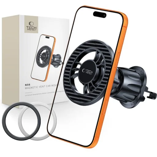 N56 Tech-Protect Mágneses Magsafe szellőző autós tartó Karbon Fekete - 1