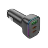 Borofone Autós Töltő Trophie (BZ28C) - 1x USB, 2x Type-C, Nagy Teljesítmény, PD, PPS, QC3.0, FCP, AFC, 60W, RGB, 12-24V - Fekete thumbnail