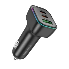 Borofone Autós Töltő Trophie (BZ28C) - 1x USB, 2x Type-C, Nagy Teljesítmény, PD, PPS, QC3.0, FCP, AFC, 60W, RGB, 12-24V - Fekete