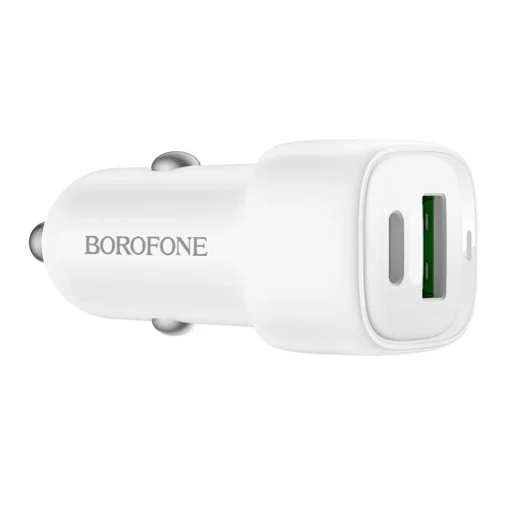 Autós töltő Borofone Cloud (BZ34B) - Type-C + USB-A, PD20W, QC3.0, Két portos, 38W, ABS - Fehér - 2