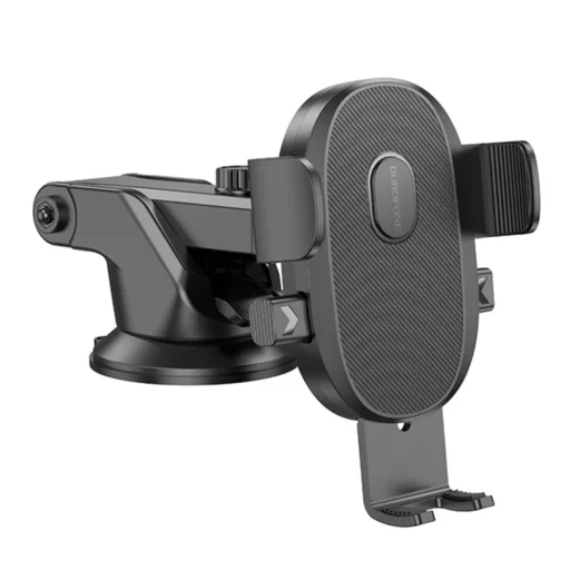 Borofone Autós tartó BH93 tapadókorongos, műszerfal/szélvédő számára, 360°-ban állítható, teleszkópos kar, 4,7–7" - Fekete - 2