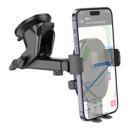 Borofone Autós tartó BH93 tapadókorongos, műszerfal/szélvédő számára, 360°-ban állítható, teleszkópos kar, 4,7–7" - Fekete - 4