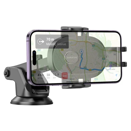 Borofone Autós tartó BH93 tapadókorongos, műszerfal/szélvédő számára, 360°-ban állítható, teleszkópos kar, 4,7–7" - Fekete - 5