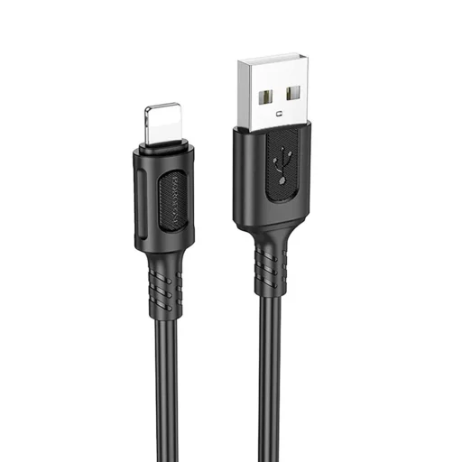 Data Cable Borofone Feliz Series (BX111) - USB to Lightning, PVC, Univerzális, 60W, 2.4A, 1m - Fekete - 1