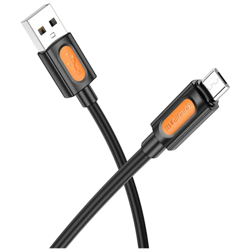 Borofone BX114 Szilikon Sorozat Adatkábel - USB - Micro-USB, Szilikon, 2.4A, 1m - Fekete - 2