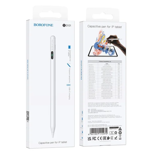 iPad Fehér Borofone Active Capacitive Stylus Pen (BG101) digitális kijelzővel, 130mAh, Type-C, Alumínium ötvözet stylus toll - 4