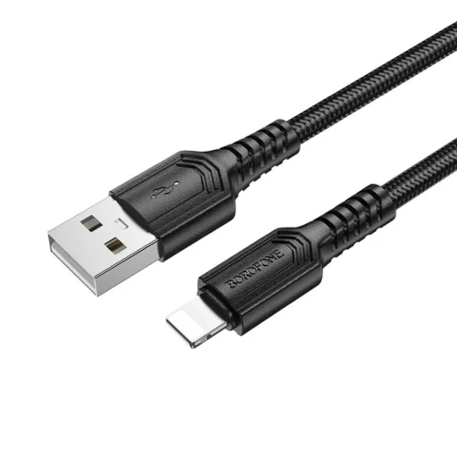USB to Lightning Borofone Certain Series BX116 adatkábel, Nylon Fonott, 2.4A, 1m - fekete - 2