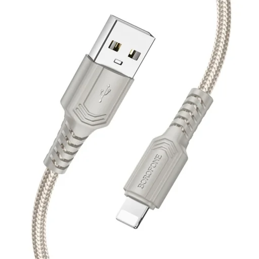 USB to Lightning Borofone Certain Series BX116 adatkábel, Nylon Fonott, 2.4A, 1m - fekete - 3