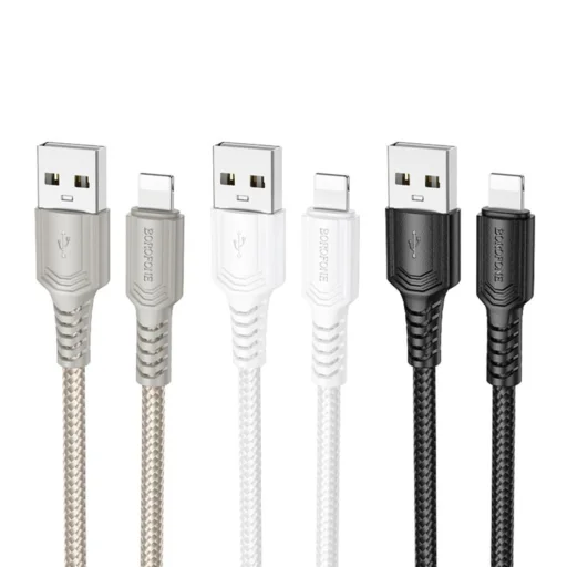 USB to Lightning Borofone Certain Series BX116 adatkábel, Nylon Fonott, 2.4A, 1m - fekete - 4