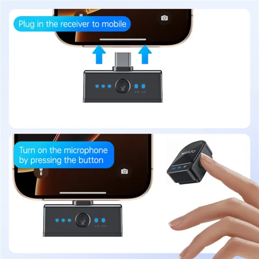 Lavalier Microphone 2in1 (KR19) - Fekete Yesido - Mágneses gomb, CD-minőségű hang, 360°-os körirányú, 600mAh, 2.4GHz - 11