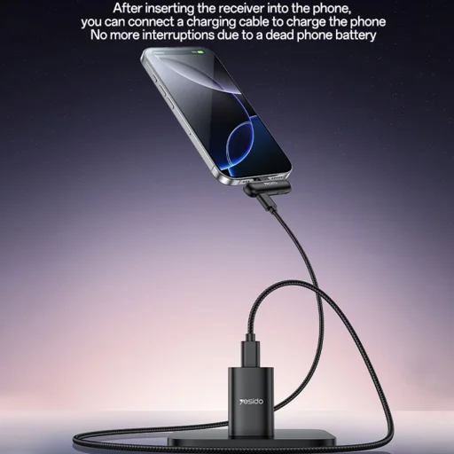 Yesido - (2 Darabos) Vezeték nélküli Lavalier Mikrofonok (KR20) - 3in1 Vevő, Lightning, AI zajcsökkentés, 2.4GHz - Fekete - 4