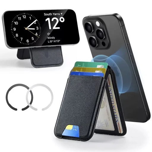 Classic Magnetic Wallet Stand ESR - (3C13210300165) - mágneses gyűrűvel, vegán bőr, állítható, 3 kártyanyílás - Fekete - 1