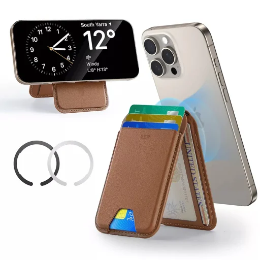 ESR Classic Mágneses Pénztárca Állvány (3C13210300265) - mágneses gyűrűvel, vegán bőr, állítható, 3 kártyahely - Barna - 1