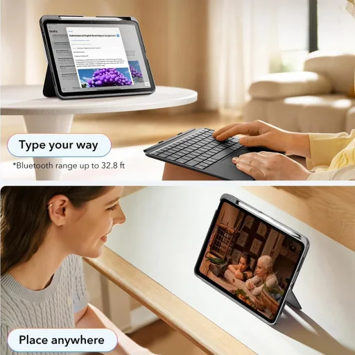 iPad 10 (2022) 10.9 / 11 (2025) Sötétszürke ESR Flex Keyboard Case tok - 2