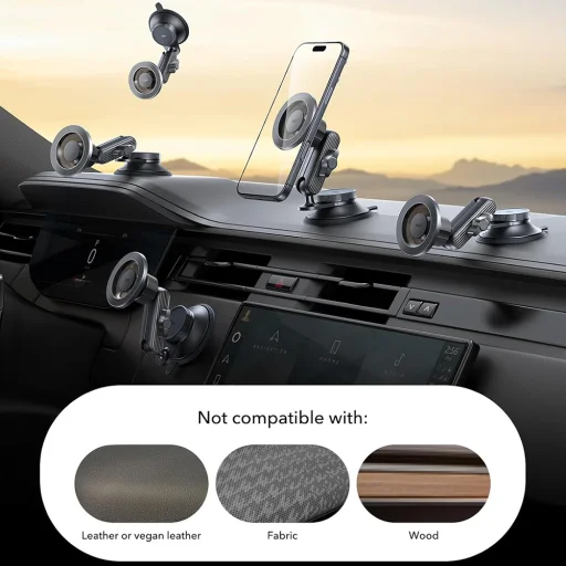 ESR Autós tartó OmniLock (2B5240162) - Műszerfalra, 360°, Mágneses, Rugalmas gömbcsuklós kar, Alumínium - Fekete/Karbon szálas - 7