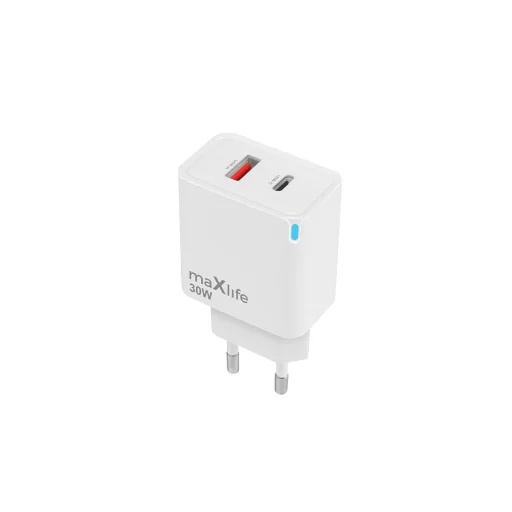 Maxlife MXTC-09-30AC GaN PD QC töltő 1x USB-C 1x USB 30W fehér - 1
